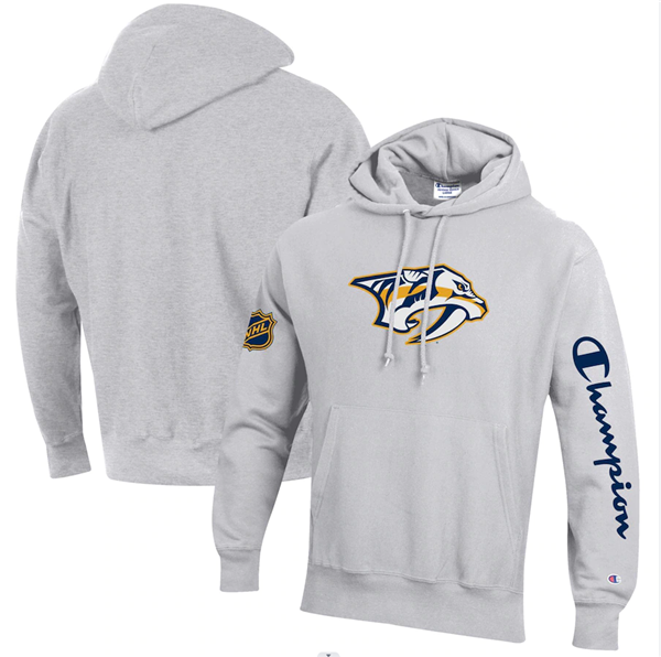 Men's Gray Nashville Predators Champion Heathered Reverse Weave Pullover Hoodie
